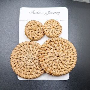 HANDMADE straw macrame earrings